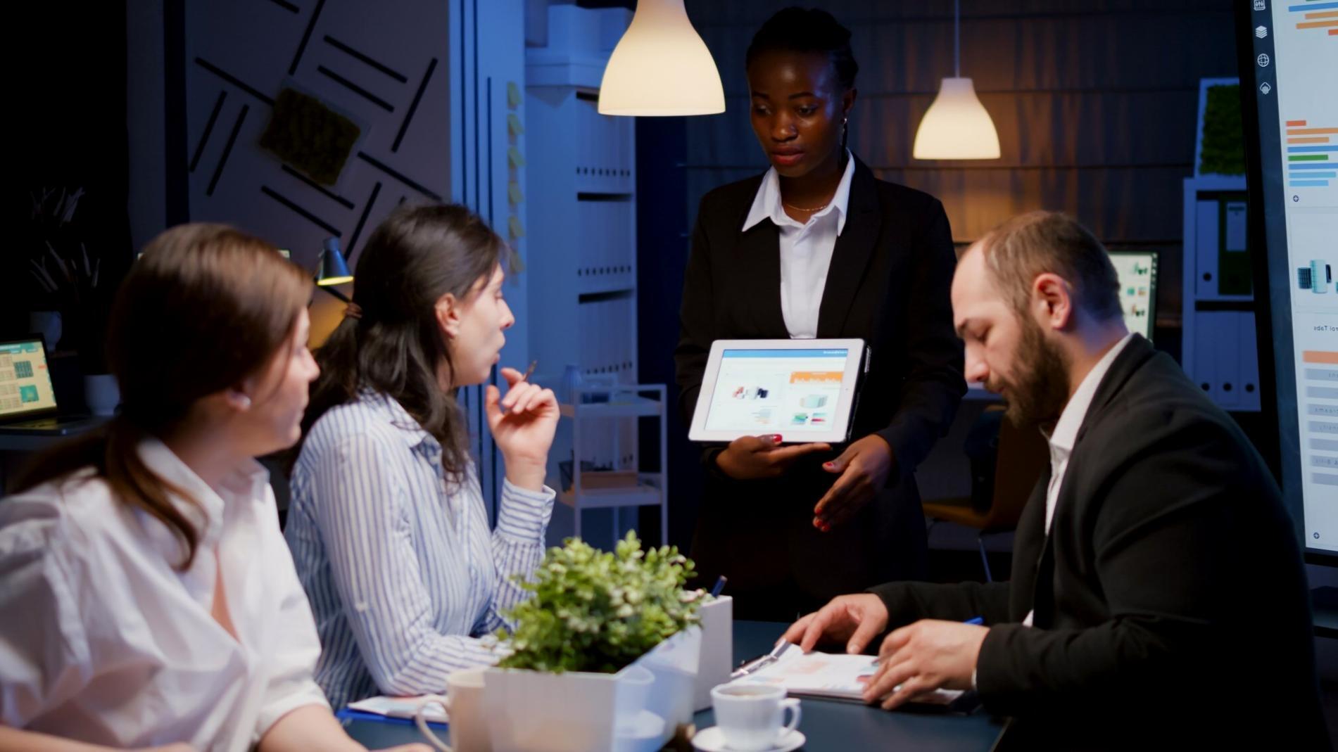 Financial analysis workspace with documents and charts